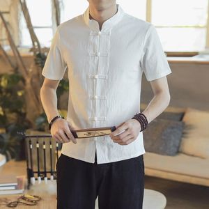 Ubranie etniczne Summer Men Linen Shirt Chiński styl retro swobodny stojak na bluzki plus rozmiar tradycyjny azjatycki garnitur dla mężczyzny 10648