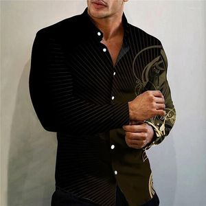 Men's Casual Shirts Vintage Fashion Oversized For Men Striped Print Button Long Sleeve Top Men's Clothing Hawaiian And Blouses