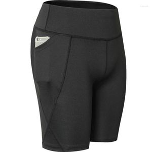 Aktiva shorts snabba torra kvinnor fickkomprimering som kör elastisk jogging fitness gym tights hög midja yoga träning leggings byxor