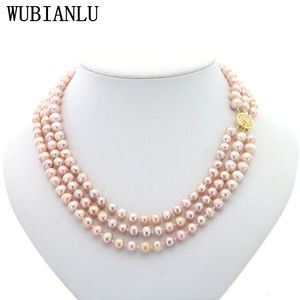 Pendant Necklaces Natural 7-8mm Freshwater Pearl Necklace Women's Jewelry Chain Charm 3 Row Multicolor Female Fashion Four Seasons Collar T247 230617