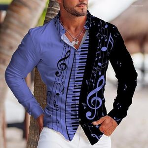 Men's Casual Shirts Vintage Fashion For Men Piano Print Oversized Button Long Sleeve Top Mens Clothes Vacation Designer And Blouse