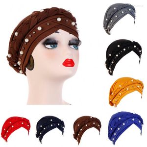 Berets European And American Tam-O'-Shanter Milk Silk Monochrome Single Braid Nail White Pearl Beads Muslim Sleeve Cap