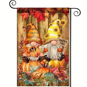 1PC, Flag Flag Garden, Happy Fall Gnomes Pumpkins Małe flagi ogrodowe 12x18 cali, dwustronna pionowa flaga jardów Flaga Domowa dekoracje zewnętrzne