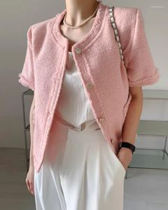 Women's Jackets Women Tailored Coat Design Sense Short Sleeved Cardigan Casual Pink Tassel Jacket Jaqueta Feminina Korean Plaid Coats