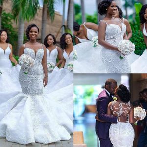 2020 Plus Size Mermaid Lace Wedding Dresses Spaghetti Applique Beading Country Wedding Dress Beach Bridal Gowns251V