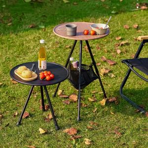 Mobili da campo Tavolo rotondo pieghevole telescopico Sala da pranzo a tre gambe da esterno Portatile Lega di alluminio Caffè Escursione Picnic Sollevabile 230617