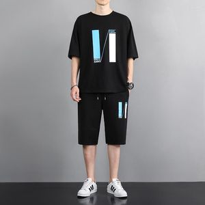 Löpuppsättningar 2023 Man Casual Set Two Pieces Tshirt and Shorts Mode Sportswear Fabric Linen Breattable Gym Korean Tracksuit