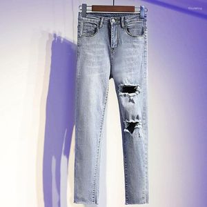 Kvinnors jeans monbeeph retro hög midja leggings personlighet rippade blyerts sträcka ankellängd feminino mager byxor för kvinnliga byxor