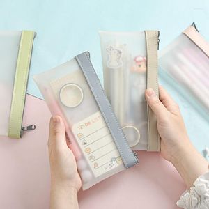 Simple Transparent TPU Leather Korean Fashion Ins Pencil Bag Pouches Stationery Organizer Case Pencilcase School Pen