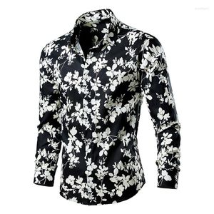 Erkek sıradan gömlekler 2023 moda bahar yaz çiçek baskılı erkek gömlek uzun kollu erkek ince fit ofisi artı boyut M-5XL