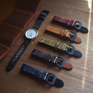 Смотреть группы Ontheelvel Handmade Vintage Watch -полоса подлинная кожаная ремешок зеленой замены.