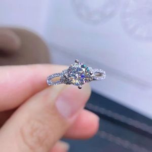 Pierścienie klastra meibapj 1 d kolor moissanite Diamond Fashion Flower Pierścień dla kobiet 925 srebrna biżuteria ślubna