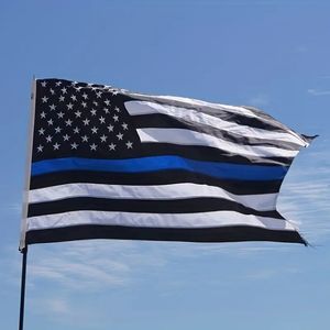 1PC, Thin Blue Line Flag 5x3ft - Police American Blue Lives Matter Haftowane gwiazdy flagi z 2 trwałymi mosiężnymi przelotkami, prezenty dla funkcjonariuszy organów ścigania