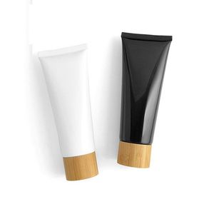 60ml Empty White Plastic Squeeze Tube Bamboo Wood Screw Lid Cosmetic Packaging Container Black Refillable Bottle 25pieces/Lot Ghrgi