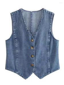 Gilet da donna Ladies Summer Casual Blue Denim Short Outwear Giacche Donna 2023 Moda scollo a V senza maniche MG Canotte