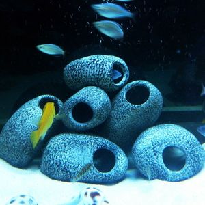Decorations 5pcs/lot 9*7.5*4cm Resin Simulation Stone Aquarium Fish Tank Decoration Bream Cichlidae Aquatic Pets Spawning Place Rest Area 230617