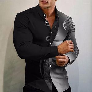 Men's Casual Shirts Vintage Fashion Oversized For Men Stripe Print Button Long Sleeve Top Men's Clothing Club And Blouses