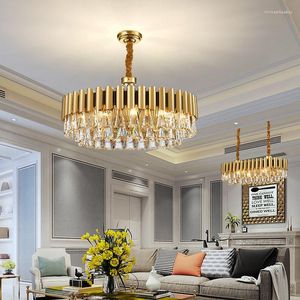 Ljuskronor rostfritt stål modern minimalistisk LED Crystal Chandelier K9 Ring vardagsrumslampa guld el villa fixtur