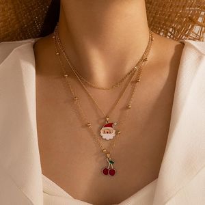 Hänghalsband Huatang Santa Claus halsband för kvinnor roliga körsbär färgglada droppolja flerskiktslegering tröja kedja smycken 13962