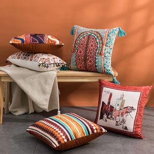 Poduszka obudowa boho geometryczna nadruk fringed poduszka Okład pomarańczowy czerwony abstrakcyjny sztuka poduszka dekoracje do domu sypialnia sofa sofa na poduszkę 230617