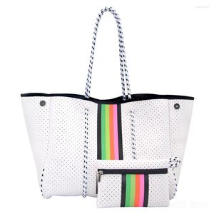 Shopping Bags Women's Street Luxury Neoprene Tote Bag Camping Travelling Shoulder Large-capacity Waterproof Striped Patterns