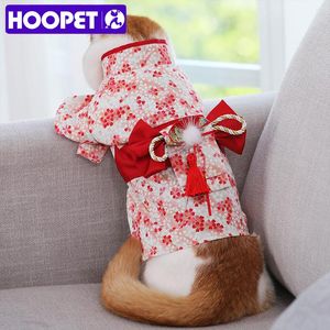 Roupas de roupas para gatos Cherry Blossom Kimono para roupas de gatos de estimação com gato de grande laço, vestidos de primavera, traje vermelho para cães