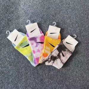 Autumn winter pure cotton men's and women's tie dyed long socks sports high tube tide candy color sock