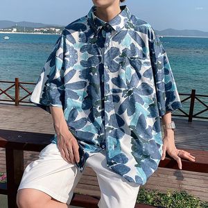 Camicie casual da uomo Camicia a maniche corte stampata estiva Camicia da uomo Fashion Flower Streetwear Seta di ghiaccio sciolta Uomo hawaiano M-5XL