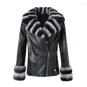 Women's Leather 2023 Women Sprint Autumn Jacket Detachable Vest Lady Luxury Coat Sheepskin Rex Fur Collar NZ5394B