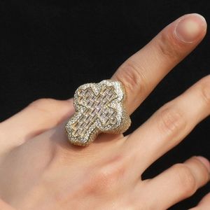 Mens Hip Hop Cross Ring Smycken Högkvalitativ mode diamant Iced ut guldringar