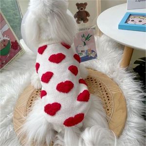 セーターレッドハートセーター犬衣類ペット甘い綿犬服衣装フレンチブルドッグかわいい秋の白い男の子襟ペロ