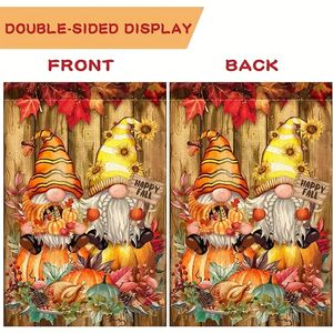 1PC, Flag Flag Garden, Happy Fall Gnomes Pumpkins Małe flagi ogrodowe 12x18 cali, dwustronna pionowa flaga jardów Flaga domowa sezonowa na zewnątrz