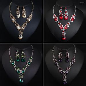 Kolye küpeleri set moda kadınlar bib kristal su damlası cam ifadesi küpe rhinestone cezalandırıcı gelin düğün mücevher hediyesi