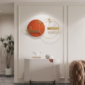 Wanduhren, Handuhr, Dekor, Geschenk, Wohnzimmer, Kunst, einzigartig, goldene Nadeln, rund, luxuriös, orange, modernes Design, Horloge