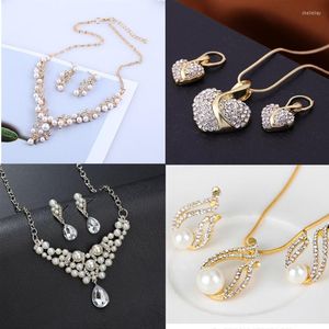 Necklace Earrings Set 2/3/4PCS/Set Women Outdoor Party Imitation Pearl Diamond Wedding Bridal Jewelry Earring Sets