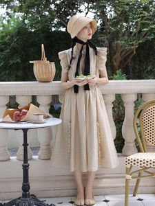 Abiti casual Prairie Summer French Romantic Chic Dress Flying Sleeve Cottage per le donne in dolce canotta a vita sottile con lacci