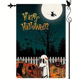 1 st, Happy Halloween Garden Flag Witch Full Moon Garden Flag Ghost Vertical Double Sided Rustic Farmland Burlap Yard Lawn Outdoor Decor