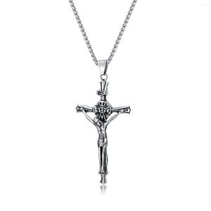 Pendant Necklaces INR Jesus Men's Necklace Cross Vintage Stainless Steel Christian Religious Men Jewelry