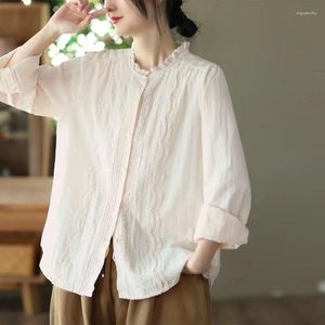 Ethnic Clothing Zen Tang Suit Top Cotton Linen Women Summer Chinese Shirt Loose Vintage Embroidery Casual Female China