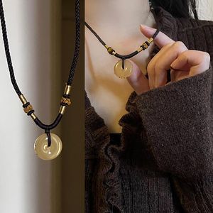 Catene Vintage Black Rope Natural Stones Collana per donna Stile cinese Fatti a mano Pietra Legno Perline Catena Hippie Grunge Gioielli