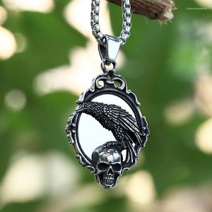 Pendant Necklaces Gothic Stainless Steel 2023 Arrive Fashion With Crow Necklace Men Women Mirror Charm Christmas Jewelry