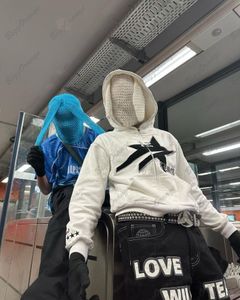 Herrtröjor tröjor vita planetär broderi dragkedja hoodie teen streetwear y2k hoodie överdimensionerade gotiska lösa bekväma högkvalitativa toppmän 230617