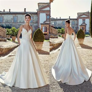 Vintage Country Spaghetti Straps Wedding Dresses Lace Satin Bridal Gowns Beach Wedding Dresses Robe de mariee264d