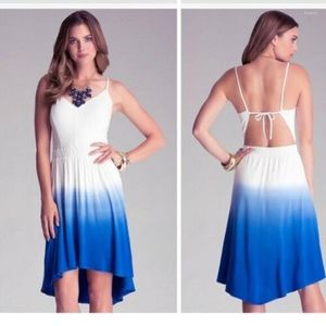 Lässige Kleider Kleid Sommer 2023 Weiß-blauer Farbverlauf Halter Frau mit kurzer Vorderseite und langem Rücken Böhmische Damenkleidung