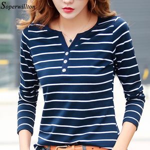 T-Shirts Women TShirt Cotton Short Long Sleeve Lady T Shirt Striped Summer Spring Autumn Female Blusa Plus Size White blue Strip TShirt