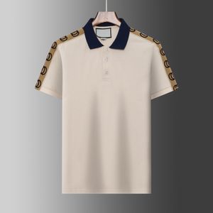 Roupas de marca de verão, camisas pólo de grife de luxo, polo casual masculino, emenda de listras, estampa de abelha de cobra, bordado, camisetas polos masculinas de rua principal