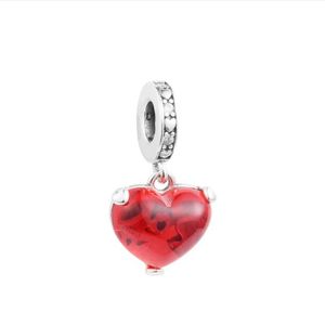 925 Sterling Silver Mouse Kiss Red Murano Glass Dangle Charm Crystals Pärlor för kvinnor FITS Original Armband DIY SMEEDDE