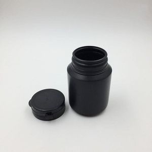 50st/parti 100 ml 100cc plast HDPE Black Pharmaceutical Container piller flaskor med hård pullring cap för medicinförpackning ATRJD