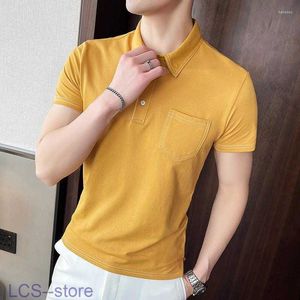 Men's Polos t Shirts Short Summer Sleeve Shirt Men Fashion Pocket Design Business Casual Turn-down Collar Pullover Tops Solid Slim Fit Tees