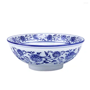 Conjuntos de louça Tigelas asiáticas Tigela chinesa Sopa de cereais Salada Macarrão Porcelana vintage Azul Servir macarrão para cozinha doméstica 7 polegadas